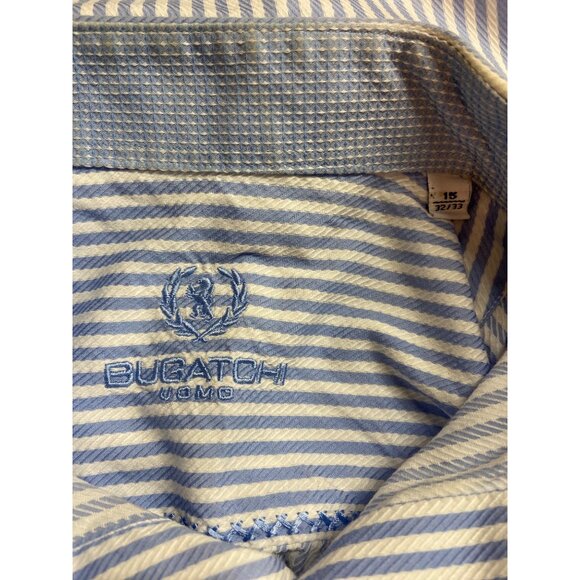 Bugatchi Uomo Button Up Dress Shirt 15 32/33 Blue White Stripe Corpcore Preppy - Picture 4 of 9